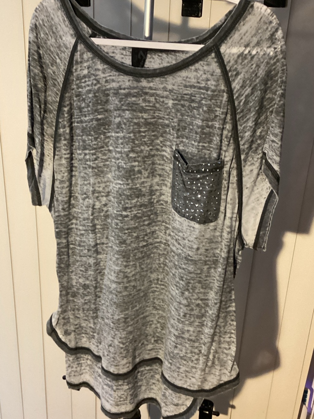 Seven7 Gray Studded Pocket Short Sleeve Tunic